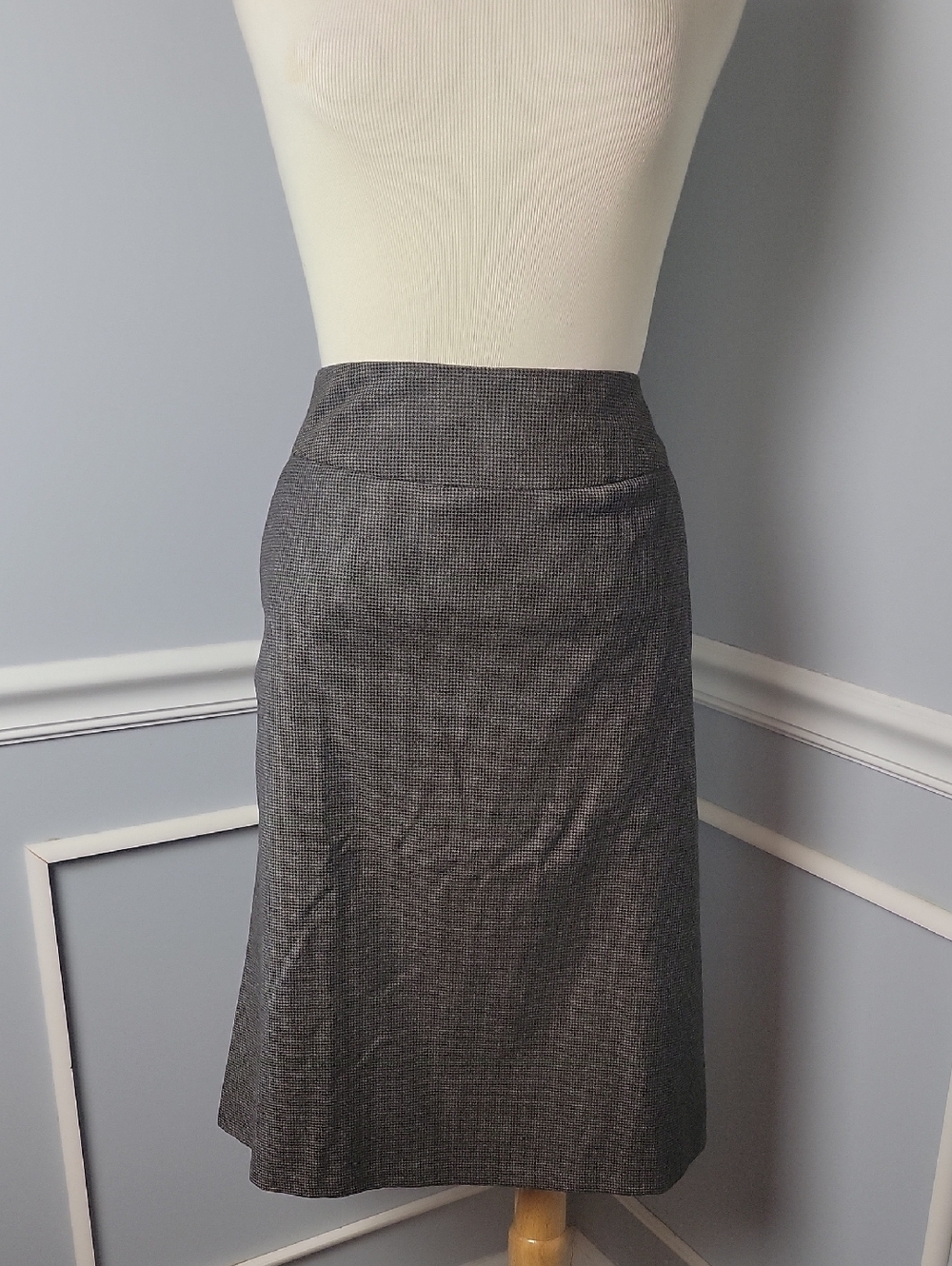 BANANA REPUBLIC Black Brown Houndstooth Ruffle Wool Pencil Professional Skirt 10